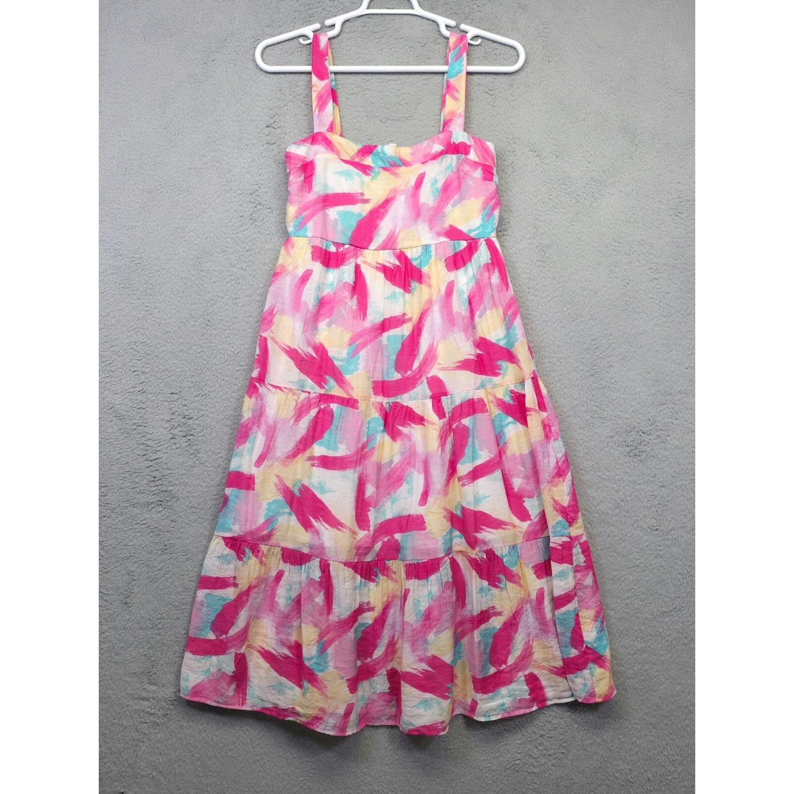 Blu Pepper Babydoll Dress Womens L Wide Strap Maxi Tiered Colorful Boho Read